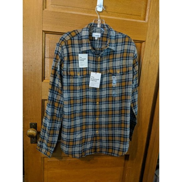 Sonoma Other - SONOMA Sz M Supersoft Flannel Navy Blue Gray Orange Plaid L/S Shirt Mens